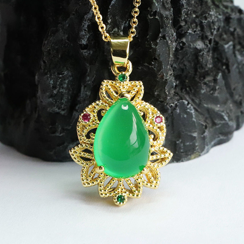 China-Chic Ice Emperor Green Chalcedony Sterling Silver Pendant