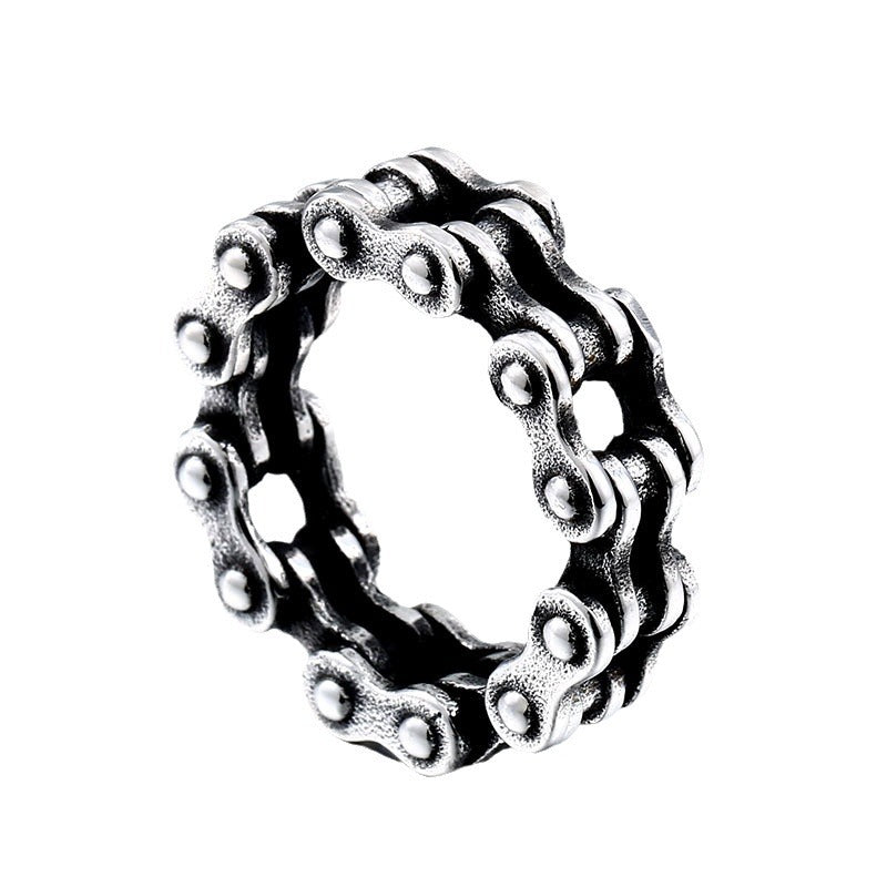 Retro-Inspired Stainless Steel Chain Ring for Men - Trendy European and American Hollow Titanium Jewelry