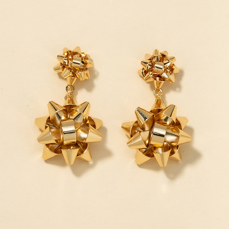 Exaggerated Metal Flower Chain Earrings - Vienna Verve Collection