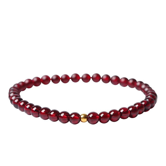 Authentic Garnet Bead Bracelet with Sterling Silver and Full Gold Accent