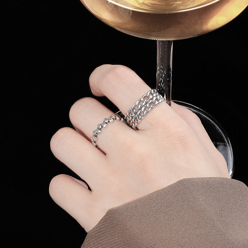 Double Layered Chain Design Opening Sterling Silver Ring