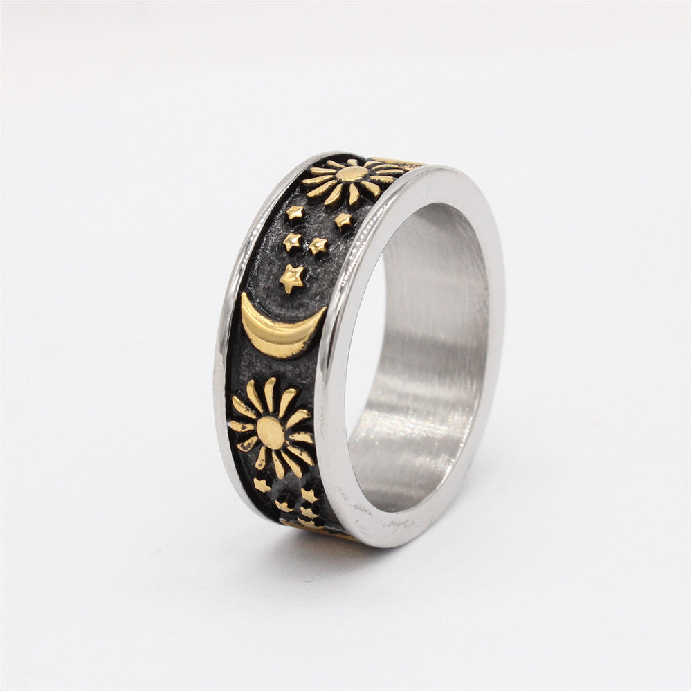 Turkish Wind Star Moon Men's Titanium Steel Ring