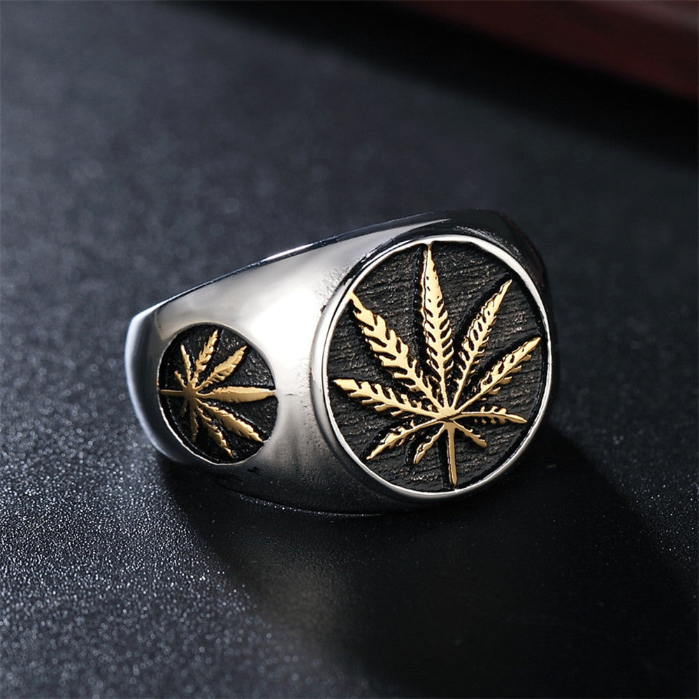 Men's Titanium Steel Hip Hop Maple Leaf Ring