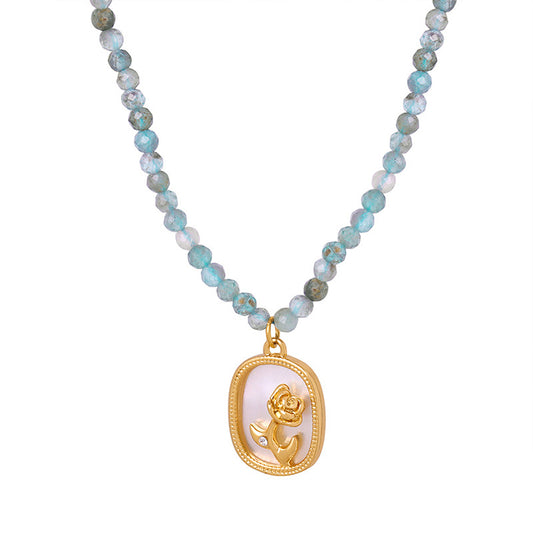 Luxurious Handcrafted Mother Shell Pendant Necklace with Natural Stone Beads