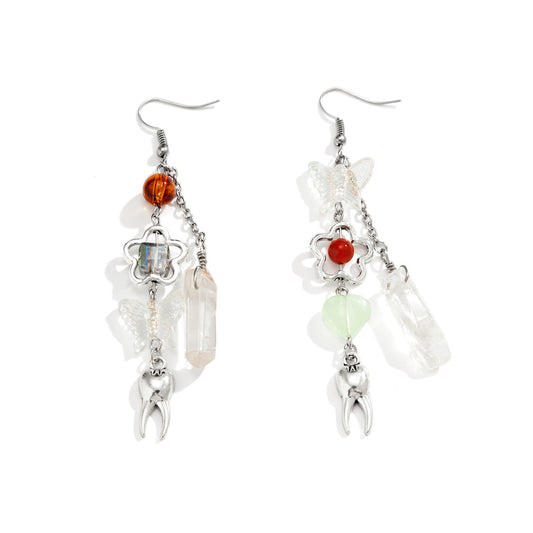 Creative Laser Sugar Crystal Earrings with Butterfly Asymmetrical Design