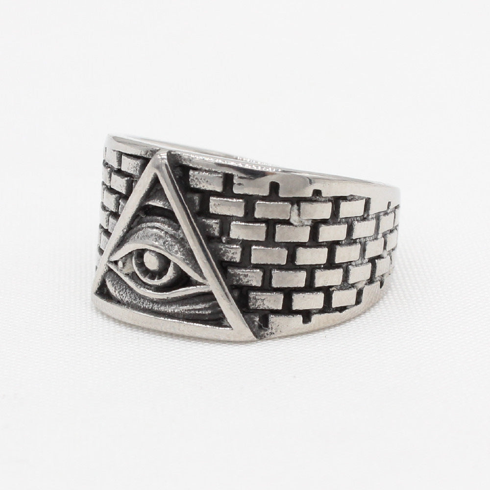 Everyday Genie Titanium Steel Men's Ring with Retro Egyptian Pharaoh's Eye Design