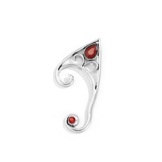 Red Gemstone Elf Ear Clip Halloween Earrings for Women from Vienna Verve Collection