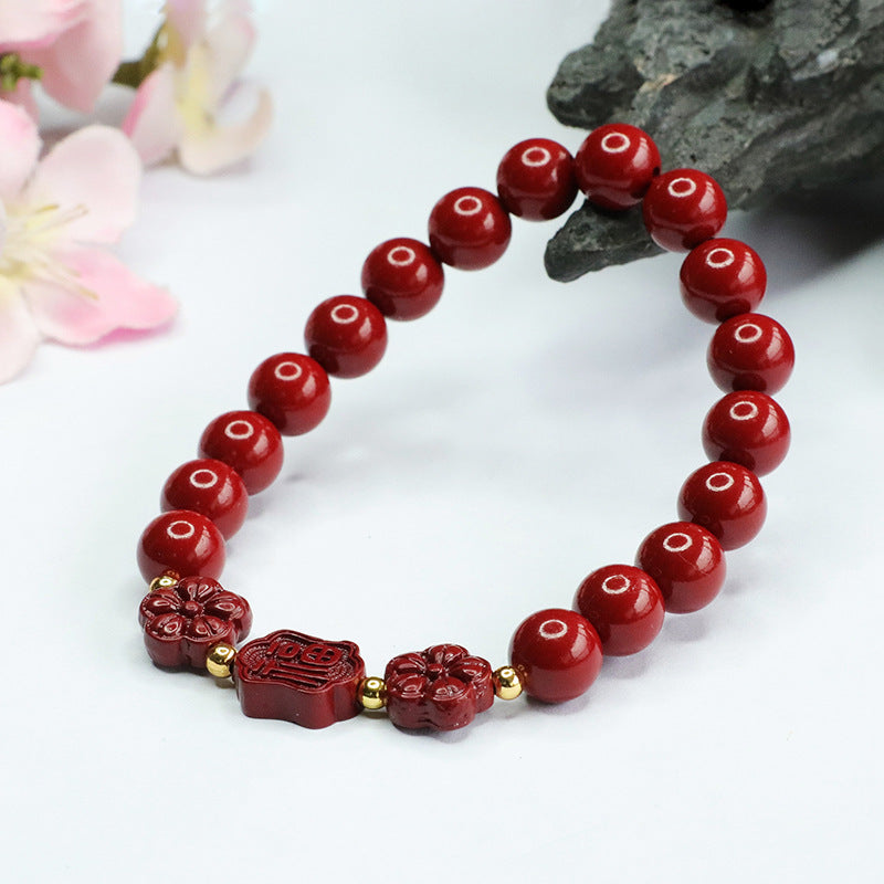 Cinnabar Five-Leaf Flower Sterling Silver Bracelet