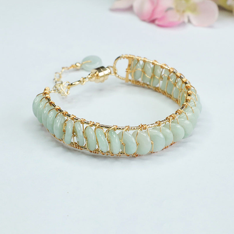 Light Color Jadeite Sterling Silver Bracelet