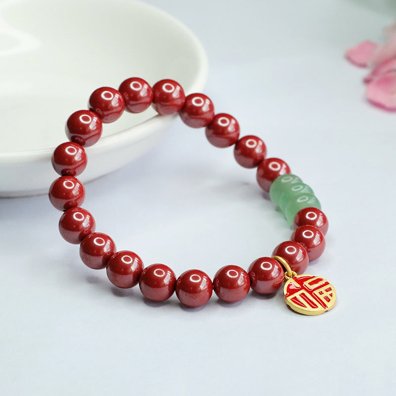 Emperor Cinnabar and Jade Sterling Silver Bracelet