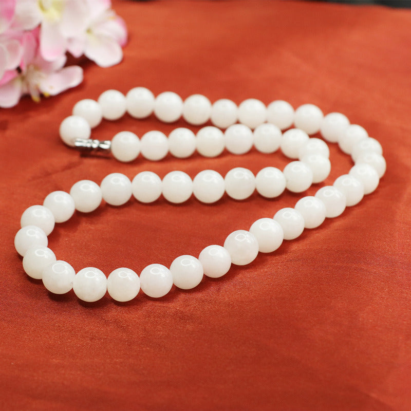 Hotan Jade White Jade Necklace Jade Beads Chain Jewelry