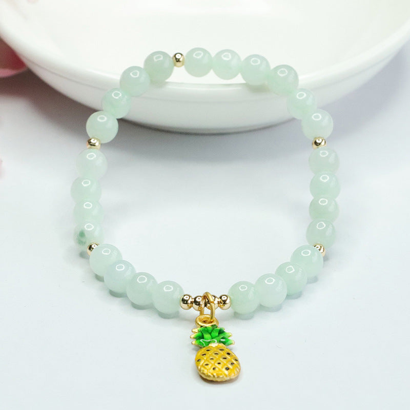 Fortune's Favor Sterling Silver Jade Bracelet with Pineapple Design