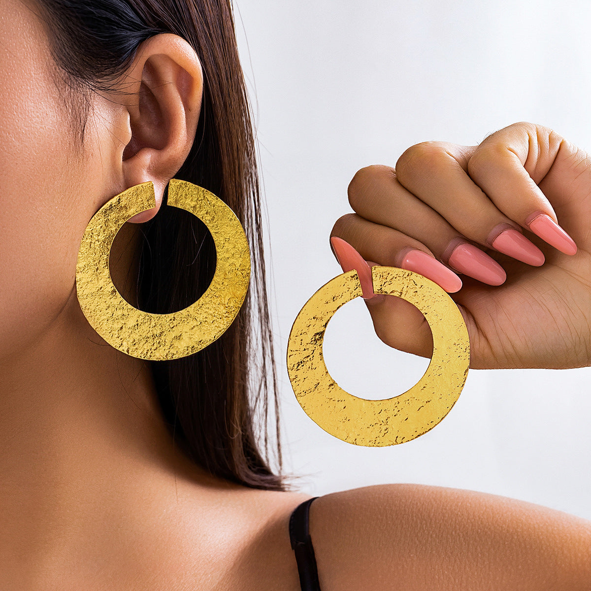 French Metal Hoop Earrings with Sterling Silver Needles and Alloy Material.