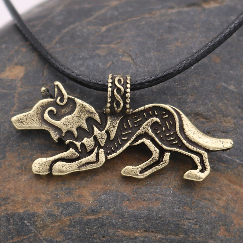 Viking Wolf Metal Necklace with Nordic Tassel Detail for Men