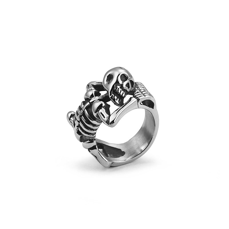 Gothic Skull Punk Ring: Exaggerated Ghost Head Titanium Steel Accessory for Men