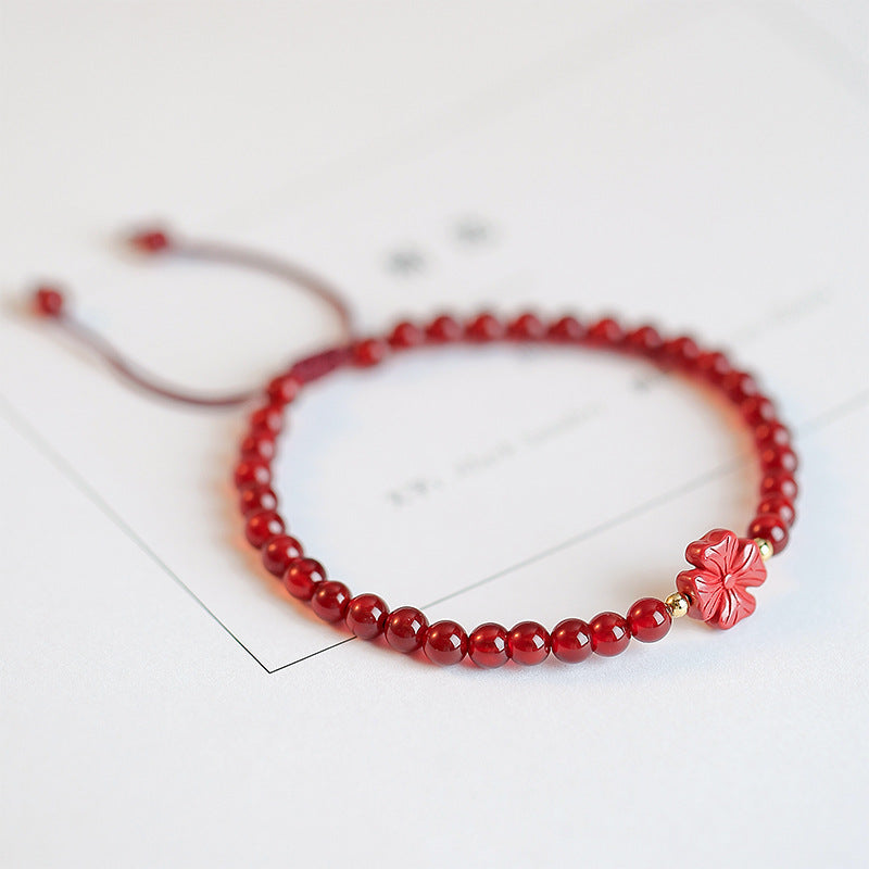 Elegant Handcrafted Natural Red Agate Bead Bracelet with Sterling Silver Accents