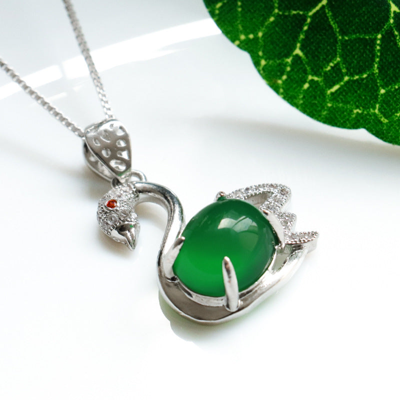 Swan Pendant Jewelry with Green Chalcedony and Zircon