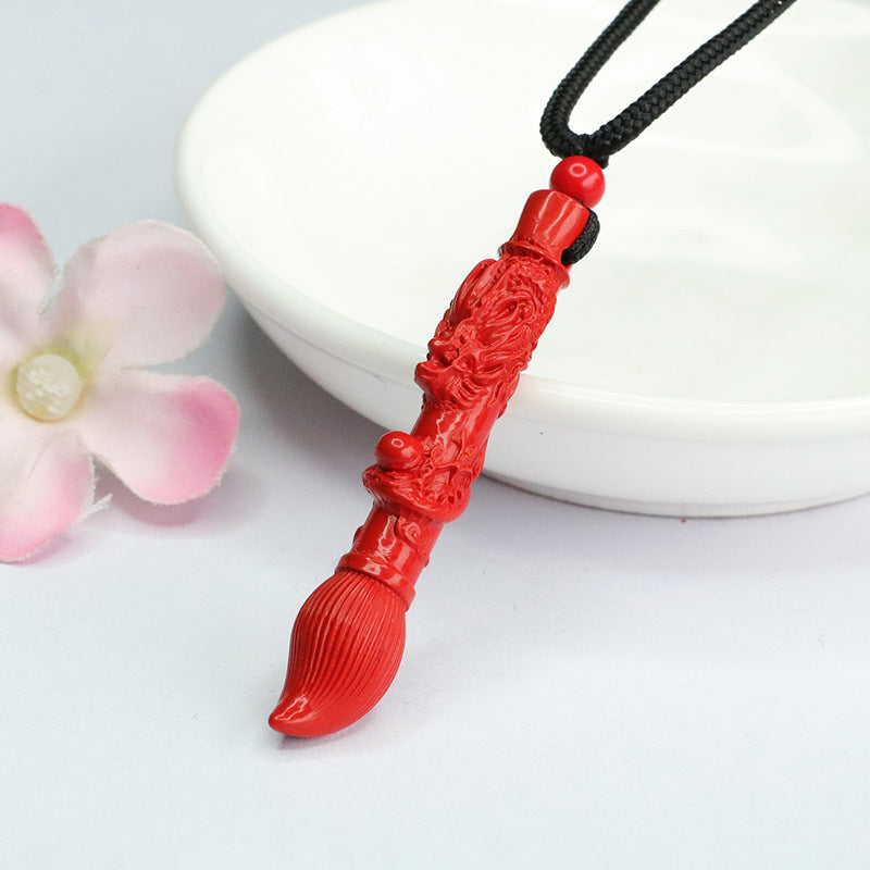 Vermilion Sand Pendant with Red Sand Dragon and Wenchang Brush Design