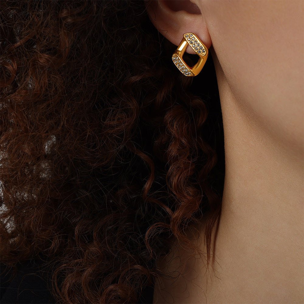 Golden Geometric Zircon Earrings for Stylish Women