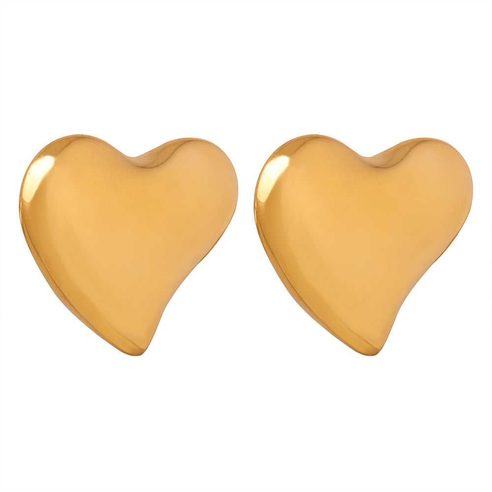 Heart-Shaped Geometric Earrings in Titanium Gold-Plated Design