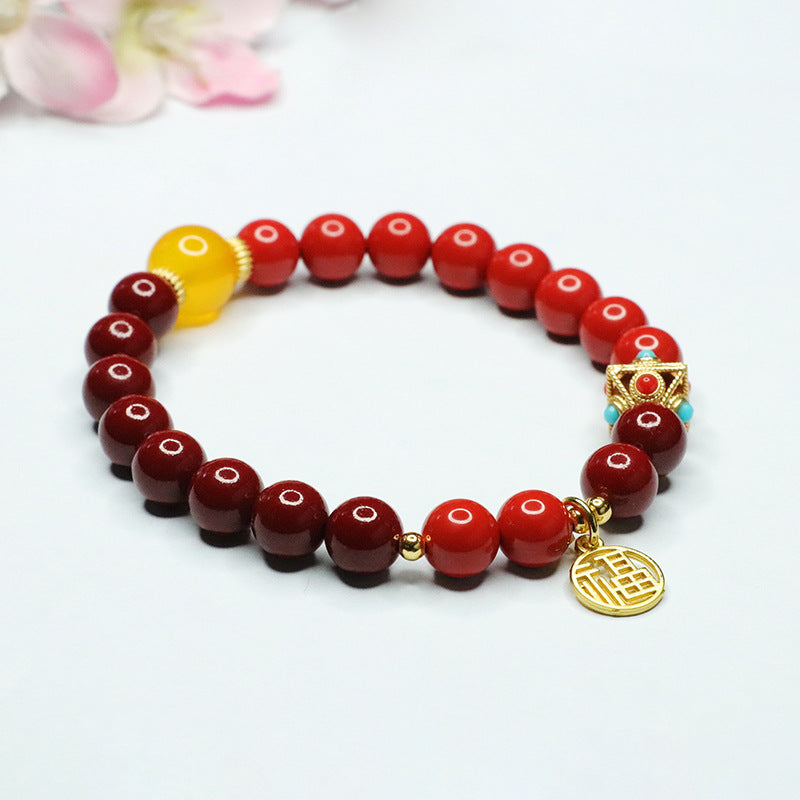 Red and Gold Blessing Bracelet with Cinnabar Stone