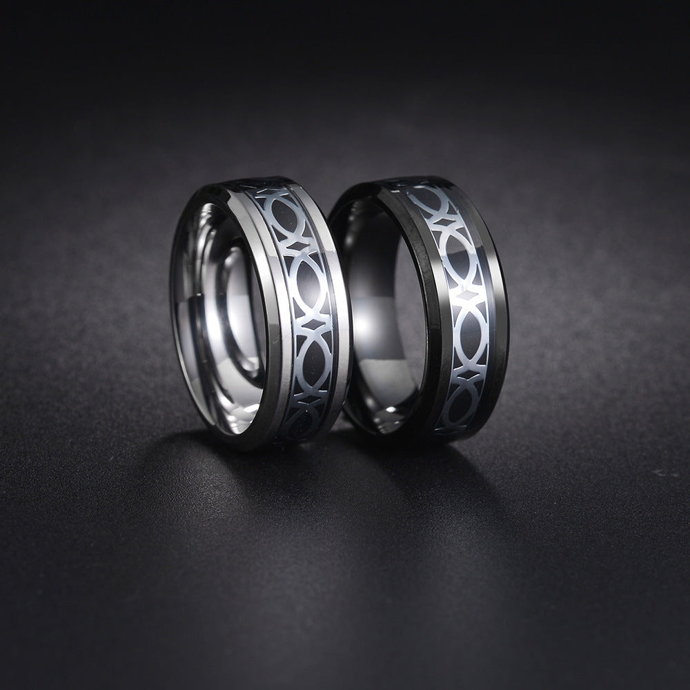 Celtic Knot Titanium Steel Ring with Beveled Edge Design for Men