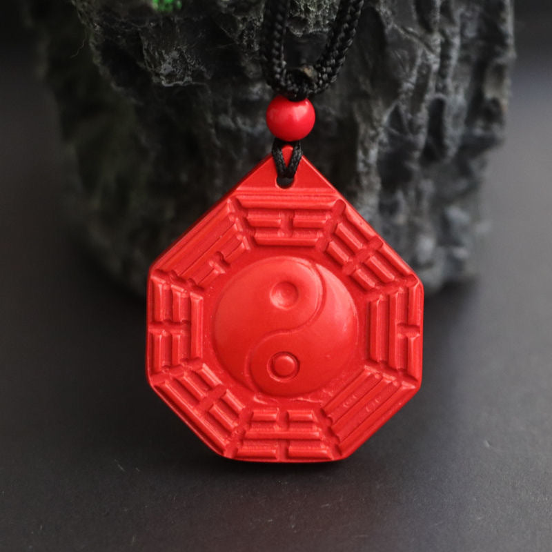 Vermilion Sand Bagua Cinnabar Sterling Silver Pendant