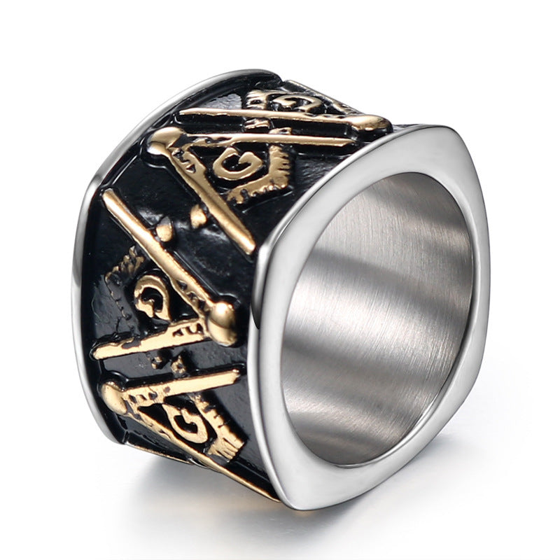 Retro Freemason Logo Titanium Steel Men's Ring - Stylish Gold Stainless Steel Jewelry for Wholesale