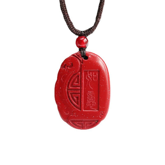 Cinnabar Pendant Auspicious Double Side Carved Ruyi Pendant