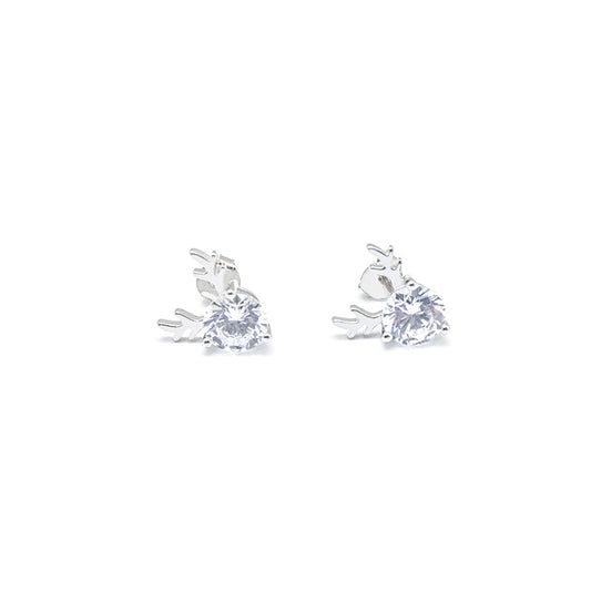 Round Zircon Antlers Silver Stud Earrings