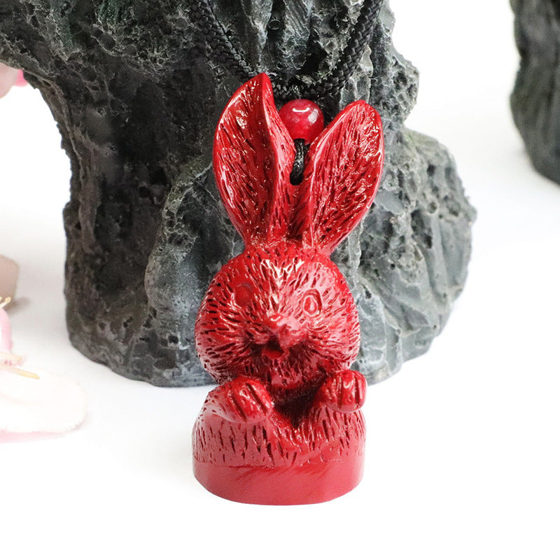 Vibrant Cinnabar Stone 3D Bunny Necklace