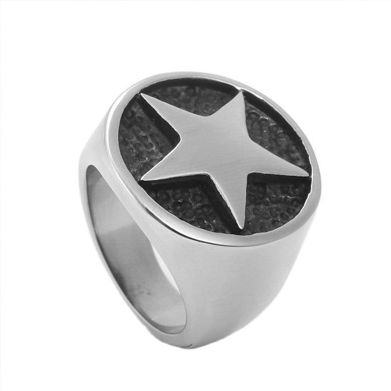 Titanium Steel Retro Pentagram Ring for Men - Trendy Personalized Accessory