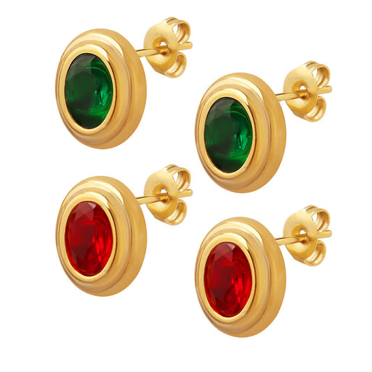 Vibrant Retro Red and Green Zircon Cross-Border Earrings with 18K Gold Plating