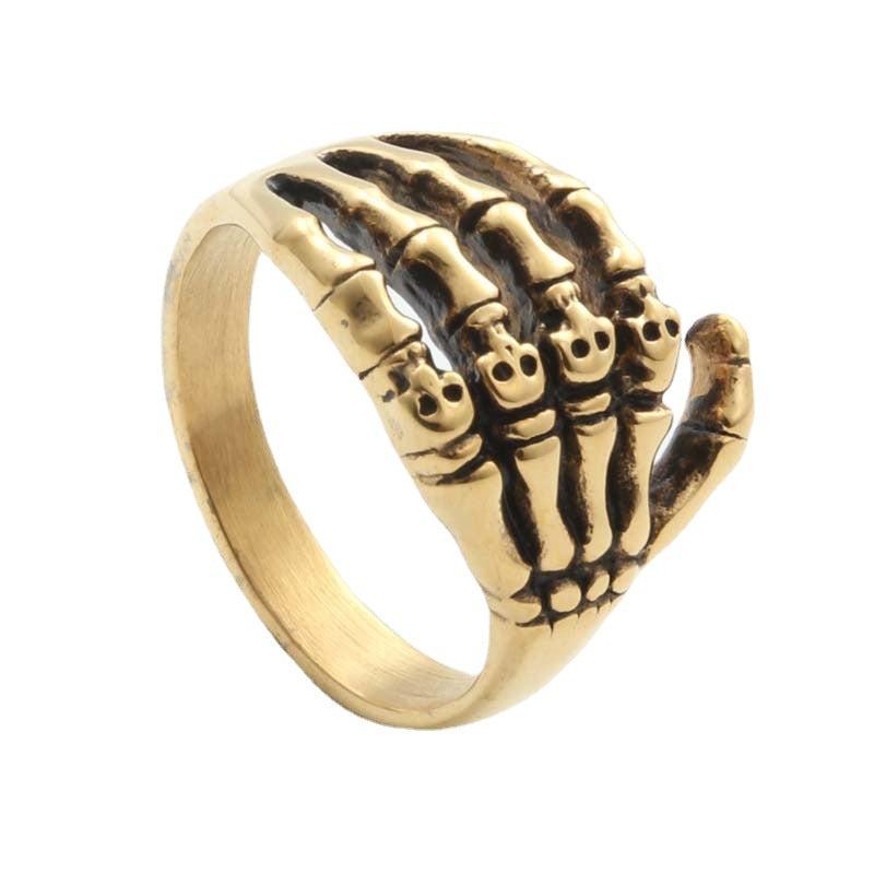 Titanium Steel Skull Ring for Men - Retro Trendy Ghost Claw Design Directly from Manufacturer