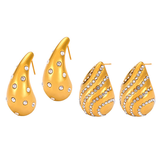 Elegant Zircon Water Drop Earrings in Titanium Steel Gold Plating
