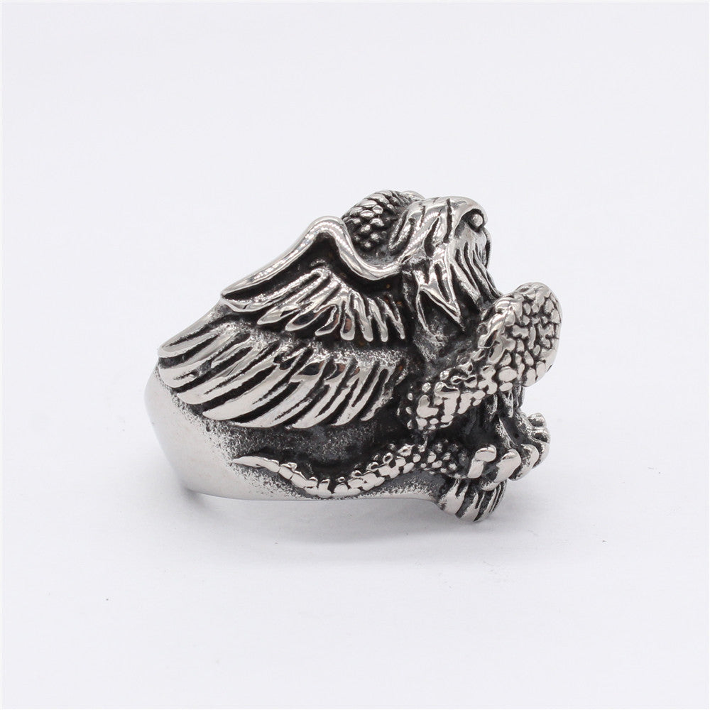 King of Eagle and Snake Titanium Steel Ring for Men