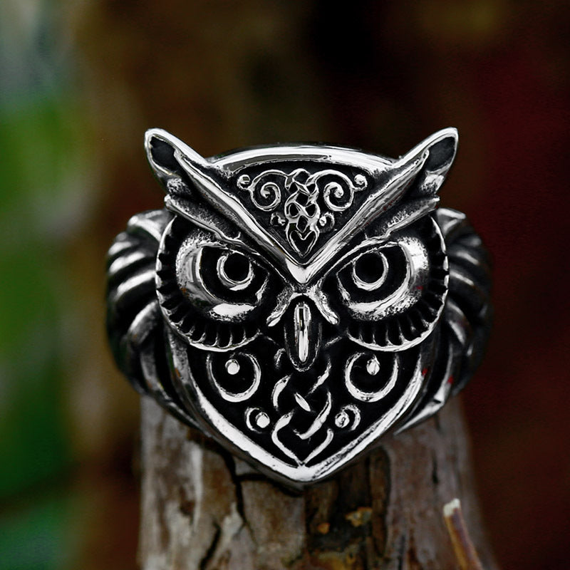 Nordic Vintage Stainless Steel Owl Ring for Men - Personalized Titanium Steel Jewelry