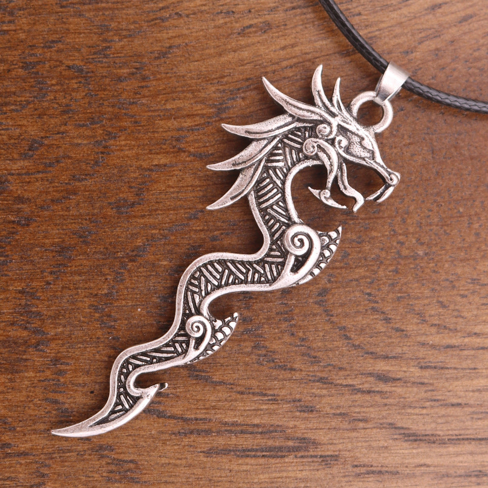 Norse Legacy Viking Dragon Metal Necklace - Odin Amulet Pendant for Men