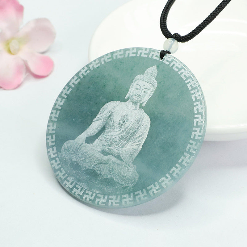 Jade Buddha Carved Pendant in Sterling Silver from the Fortune's Favor Collection