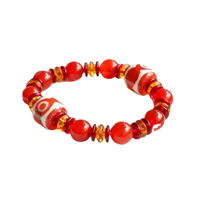 Tibetan Red Agate Sterling Silver Bracelet with Three-Eyed Heavenly Bead