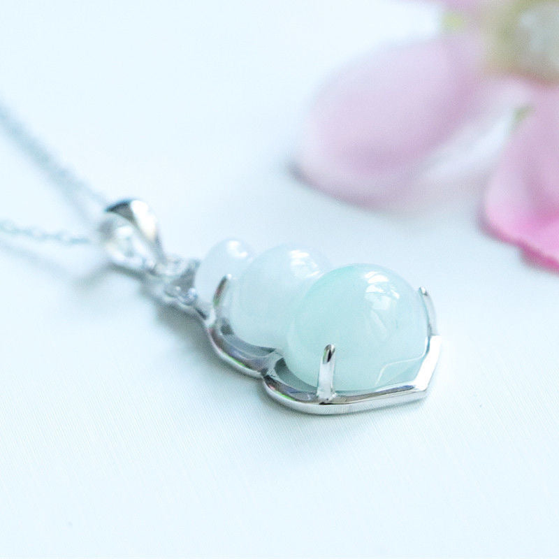 Jade Gourd Zircon Necklace with Sterling Silver Pendant