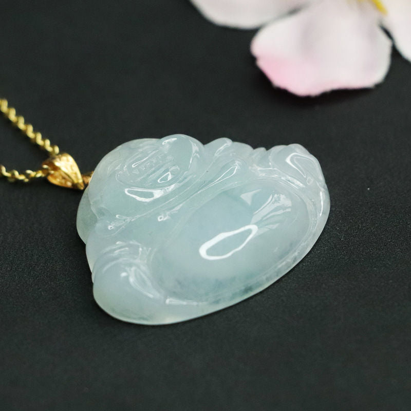 Buddha Jade Necklace - Sterling Silver Natural Jade Pendant.