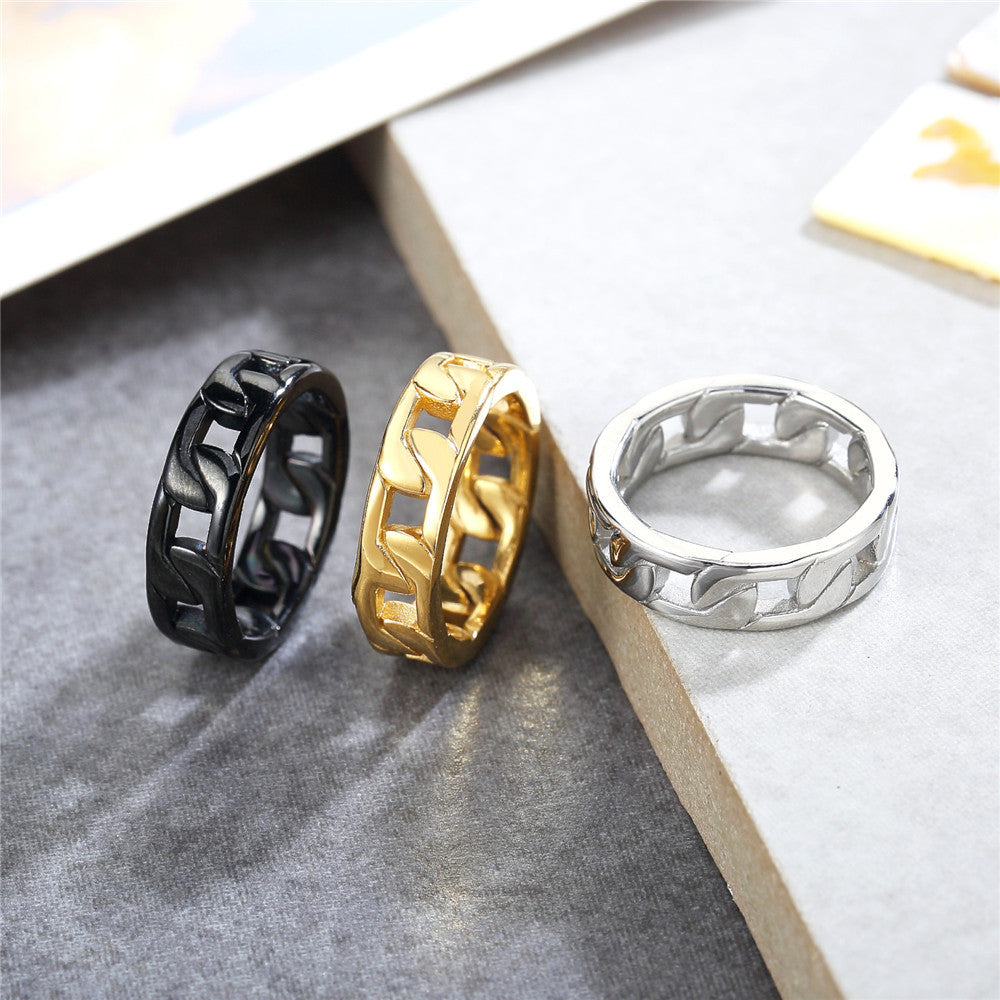 Everyday Genie Titanium Steel Ring with Cold Wind Chain Design