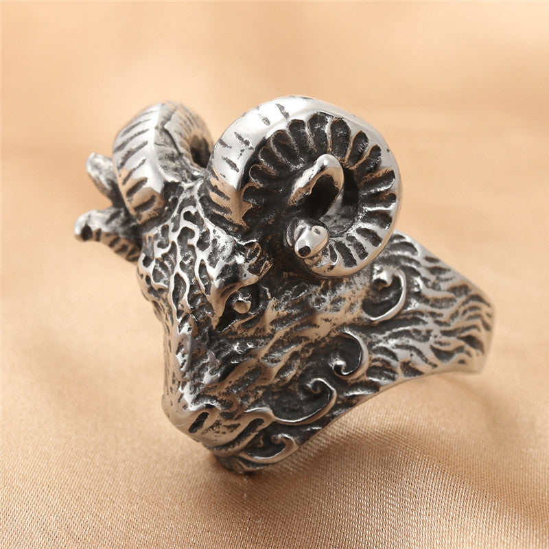 Titanium Steel Animal Ram Ring - Retro Trendy Men's Accessory in Stainless Steel