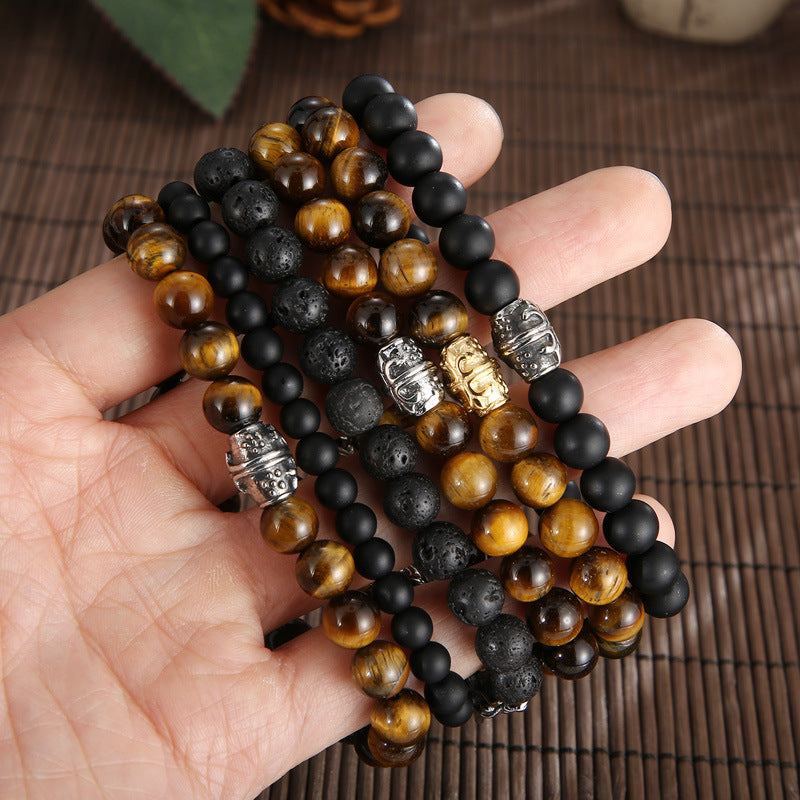 Men's Crown Bracelet with Black Agate and Tiger's Eye – Elegant Masonic Design