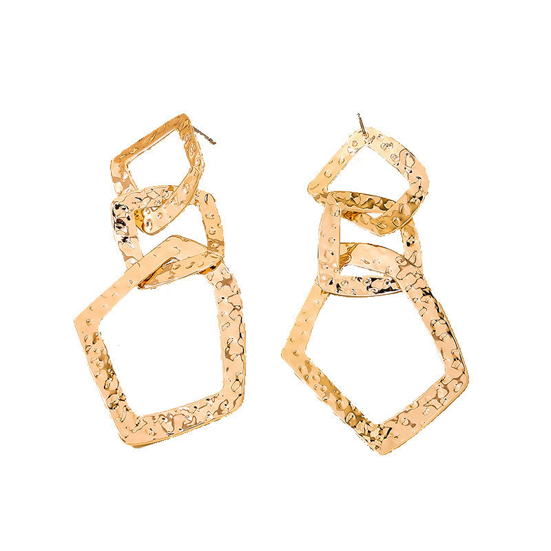 Exaggerated Retro Diamond Earrings in Irregular Geometric Design