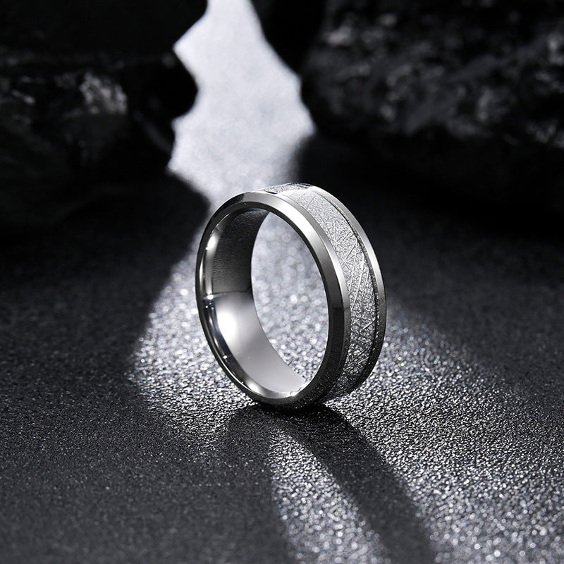 Frosty Titanium Steel Men's Ring with Ice Silk Detail - Live Jewelry Wholesale Show for Men