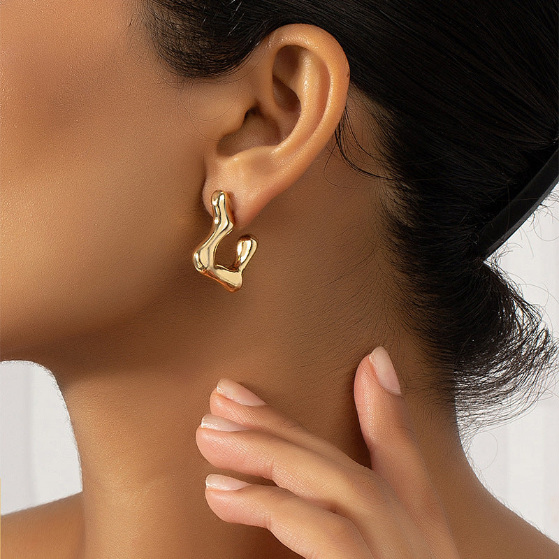 Waveform Metal Earrings with Unique French Design