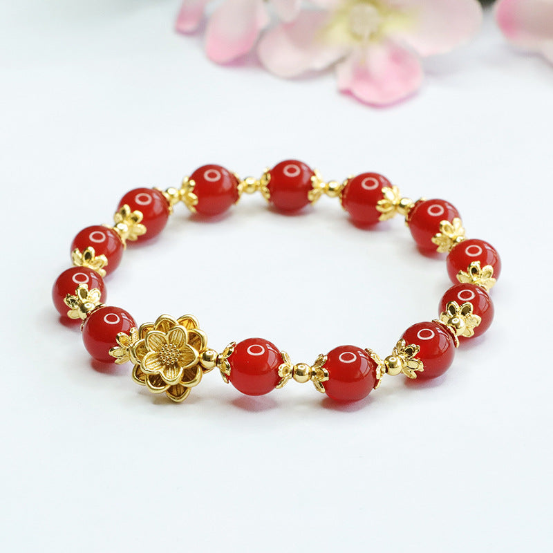 Golden Lotus Sterling Silver Red Agate Bracelet