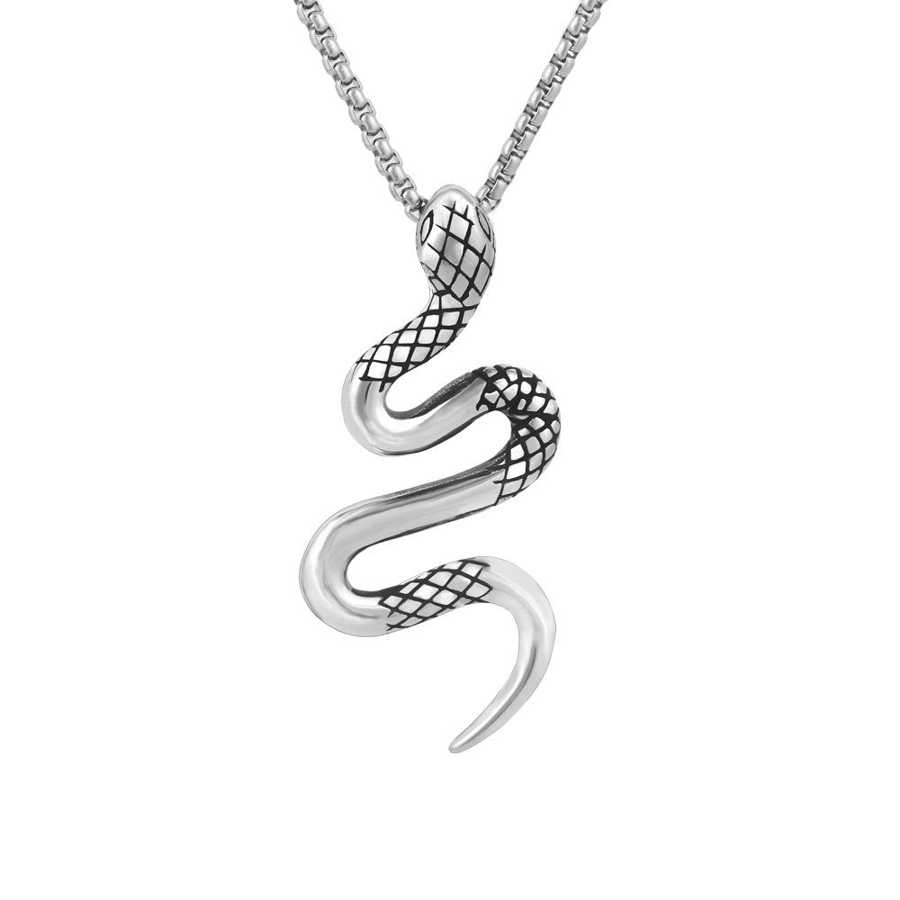 Titanium Steel Snake Pendant Necklace for Men - Unique European and American Design